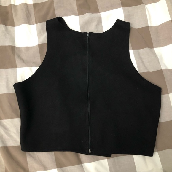 GINGER Black Structered Glam V Neck Adjustable Suede Tank-top Cropped Shirt Top - Picture 12 of 16